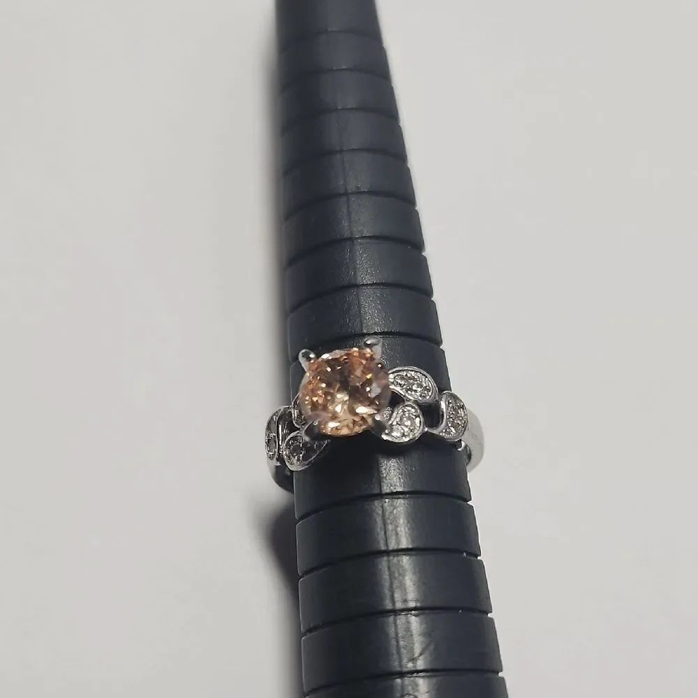 Silver tone Ring Sz 5 Orange